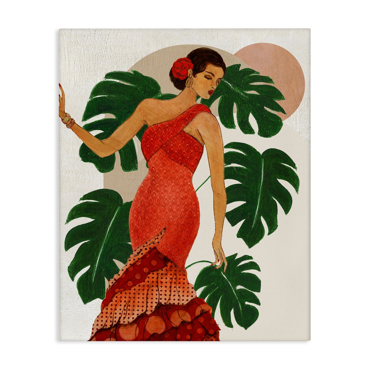 Stupell Industries Fashionable Woman with Leaves Canvas Wall Art Design by Janet Tava
